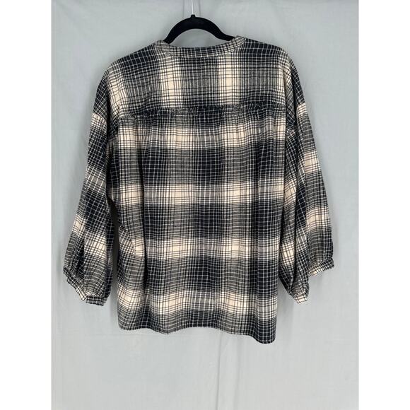 Joie Top Womens Medium Black Plaid Flannel Flowy Pullover Boho Bohemian Grunge - Picture 3 of 7